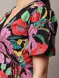 Begumpan Floral Printed Semi-Fitted Mini Dress - Black Multi