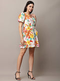 Begumpan Floral Printed Semi-Fitted Mini Dress - White Multi
