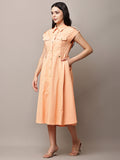 Begumpan Solid Midi Shirt Dress - Peach