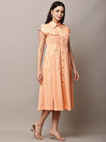 Begumpan Solid Midi Shirt Dress - Peach
