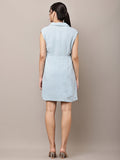 Begumpan Textured Sleeveless Shirt Dress - Blue
