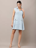 Begumpan Textured Sleeveless Shirt Dress - Blue