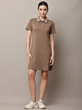 Begumpan Solid Polo T-Shirt Dress - Brown