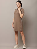 Begumpan Solid Polo T-Shirt Dress - Brown