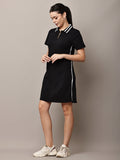 Begumpan Solid Polo T-Shirt Dress - Black