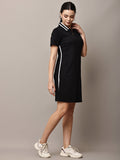 Begumpan Solid Polo T-Shirt Dress - Black