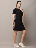 Begumpan Solid Polo T-Shirt Dress - Black