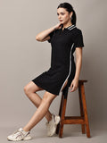 Begumpan Solid Polo T-Shirt Dress - Black