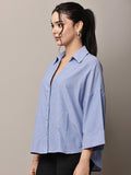 Begumpan Solid Oversized Cotton Shirt - Blue
