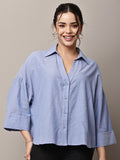 Begumpan Solid Oversized Cotton Shirt - Blue