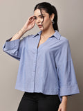 Begumpan Solid Oversized Cotton Shirt - Blue