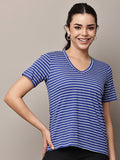 Begumpan Striped V-Neck T-Shirt - Blue