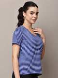 Begumpan Striped V-Neck T-Shirt - Blue