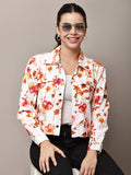 Begumpan Floral Printed Cropped Denim Jacket - White