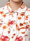 Begumpan Floral Printed Cropped Denim Jacket - White