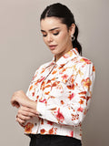 Begumpan Floral Printed Cropped Denim Jacket - White