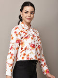 Begumpan Floral Printed Cropped Denim Jacket - White