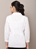 Begumpan Solid Pleated Shirt with Embellished Collar - White