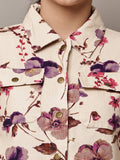 Begumpan Floral Printed Cropped Denim Jacket - Cream