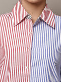 Begumpan Red & Blue Dual-Tone Striped Shirt - Red And Blue