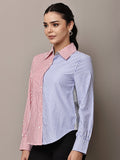 Begumpan Red & Blue Dual-Tone Striped Shirt - Red And Blue