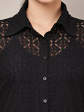 Begumpan Lace Full-Sleeve Sheer Shirt - Black