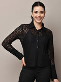 Begumpan Lace Full-Sleeve Sheer Shirt - Black