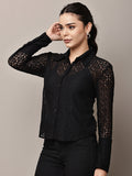 Begumpan Lace Full-Sleeve Sheer Shirt - Black