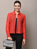 Begumpan Lace Full-Sleeve Sheer Shirt - Red