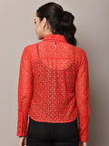 Begumpan Lace Full-Sleeve Sheer Shirt - Red