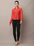 Begumpan Lace Full-Sleeve Sheer Shirt - Red