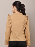 Begumpan Solid Cotton Ruffle Detail Shirt - Camel