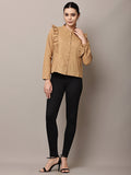 Begumpan Solid Cotton Ruffle Detail Shirt - Camel