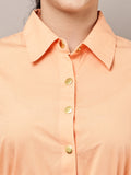 Begumpan Peach Cotton Puff Sleeve Shirt Top with Waist Tie-Up - Coral