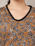 Begumpan Brown & Black Floral Printed V-Neck Top - Brown & Black