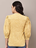 Begumpan Washed Mandarin Collar Shirt - Yellow