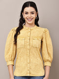 Begumpan Washed Mandarin Collar Shirt - Yellow
