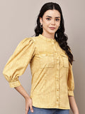 Begumpan Washed Mandarin Collar Shirt - Yellow