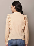 Begumpan Solid Cotton Ruffle Detail Shirt - Cream