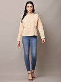 Begumpan Solid Cotton Ruffle Detail Shirt - Cream