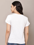 Begumpan Textured Cotton Round Neck Short Sleeves Top - White