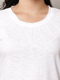 Begumpan Textured Cotton Round Neck Short Sleeves Top - White