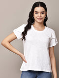 Begumpan Textured Cotton Round Neck Short Sleeves Top - White