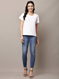 Begumpan Textured Cotton Round Neck Short Sleeves Top - White