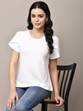 Begumpan Textured Cotton Round Neck Short Sleeves Top - White