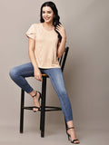 Begumpan Textured Cotton Round Neck Short Sleeves Top - Peach