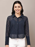 Begumpan Lace Full-Sleeve Sheer Shirt - Navy