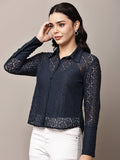 Begumpan Lace Full-Sleeve Sheer Shirt - Navy