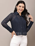 Begumpan Lace Full-Sleeve Sheer Shirt - Navy