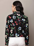 Begumpan Floral Printed Cropped Denim Jacket - Black